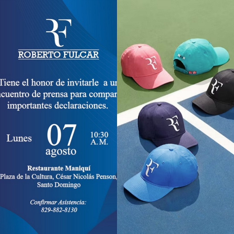 Roberto Fulcar utiliza logo ‘RF’ que coincide con la línea de gorras del extenista Roger Federer