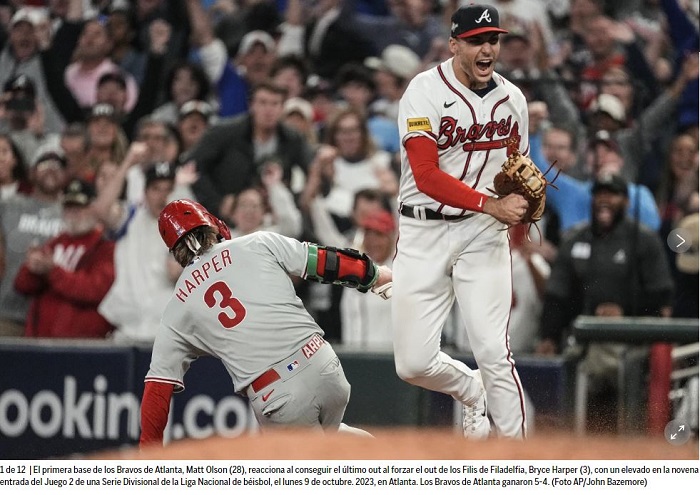 Los Bravos ganan 5-4 a los Filis con jonrones de d’Arnaud y Riley y doble matanza que puso fin al juego