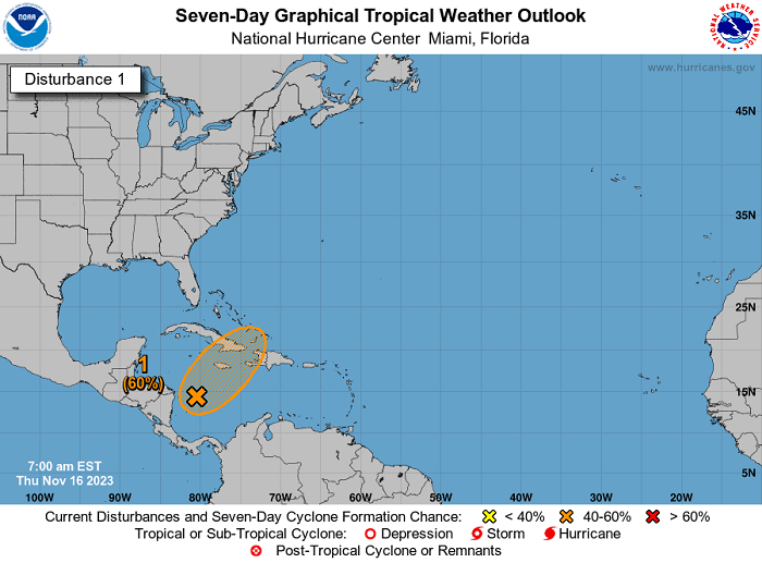 Disturbio en mar Caribe podría convertirse en ciclón tropical entre sábado y domingo