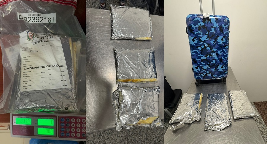 Detienen extranjero intentó viajar a España con tres láminas de cocaína en una maleta