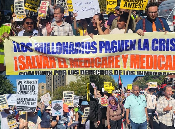 Cientos de personas desfilan en Alto Manhattan en contra quitar seguro salud Obamacare y a favor de inmigrantes