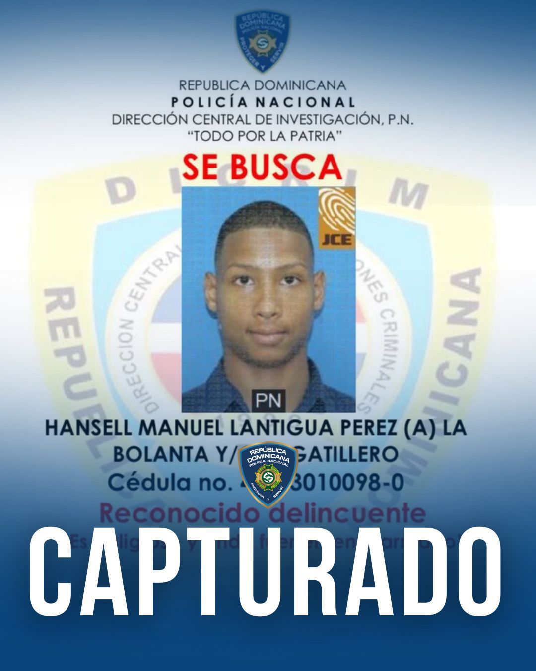 Capturan a “La Bolanta”, presunto autor de tiroteo en una fiesta clandestina en Hainamosa