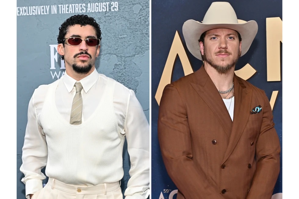 Esta combinación de fotos muestra a Bad Bunny en el estreno de "Caught Stealing" en Nueva York el 26 de agosto de 2025 (izquierda) y a Brandon Lake en la 59.ª edición de los Premios de la Asociación de Música Country en Nashville, Tennessee, el 19 de noviembre de 2025. (Fotos de Evan Agostini/Invision/AP)