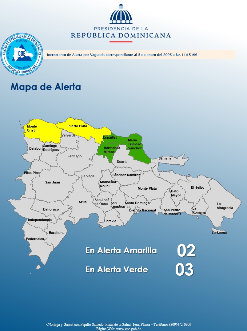 COE incrementa a tres provincias bajo alerta por vaguada