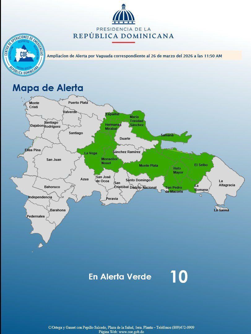 El COE emite alerta verde para 10 provincias