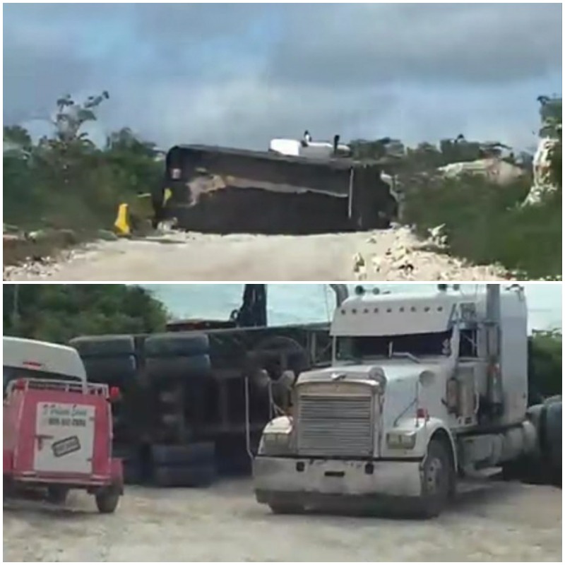 Tránsito varado de Barahona a Pedernales por volcadura de patana en El Derrumbao