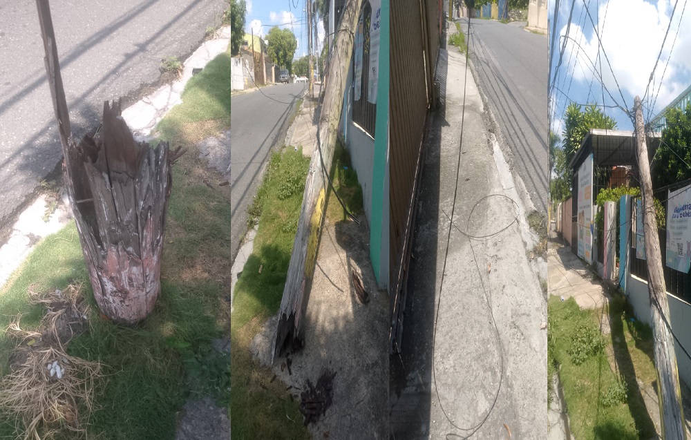 Residentes en Sol de Luz exigen a EDEESTE sustitución urgente de postes derribados por un camión